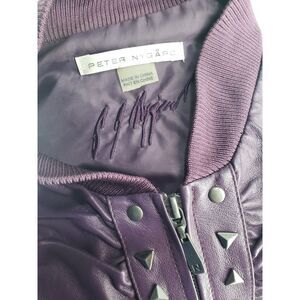 Peter Nygard Jacket Womens Large Plum Leather Knit Zip Ruffled Studded Moto Rock